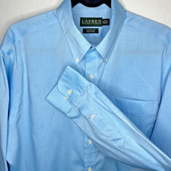 LAUREN RALPH LAUREN Shirt Classic Fit Button Down Long Sleeve Mens 16.5 Teal - Picture 1 of 9
